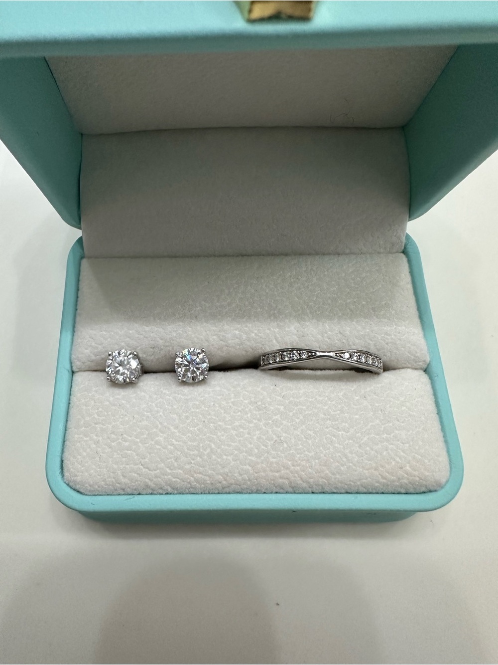 Sterling Silver Moissanite Ring/Earrings Set Ring Size 9 Earrings 6mm/1.6cttw